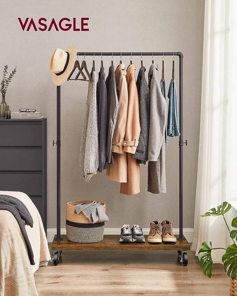 VASAGLE Heavy Duty Rolling Clothing Rack with Shelf 