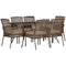 Outsunny 7 Pieces Wicker Patio Dining Set with Cushions, Outdoor PE Rattan Conversation Set with 1 Rectangular Glass Top Table and 6 Chairs, for Patio, Yard, Poolside, Beige