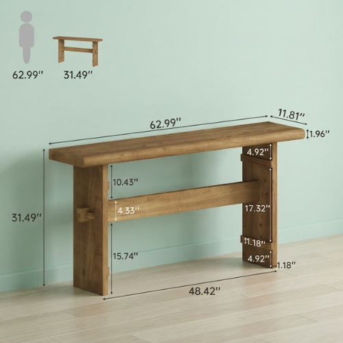 63" Solid Wood Console Table, Farmhouse Entryway Sofa Table Behind Couch Rustic Brown