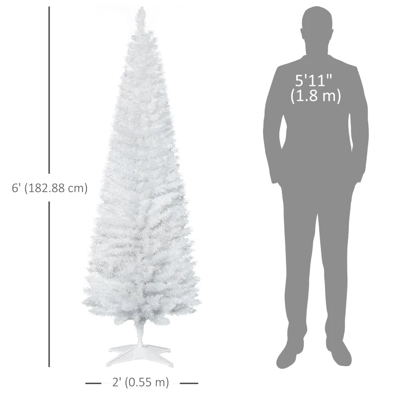 HOMCOM 6 FT Christmas Tree Classic Tree Holiday Indoor Decoration, with Stable Plastic Base, White 