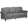 HOMCOM 3-Seater Sofa Couch, 81" Modern Linen Fabric Sofa with Rubberwood Legs, Nailhead Trim and Rolled Arms for Living Room, Bedroom and Apartment, Grey 
