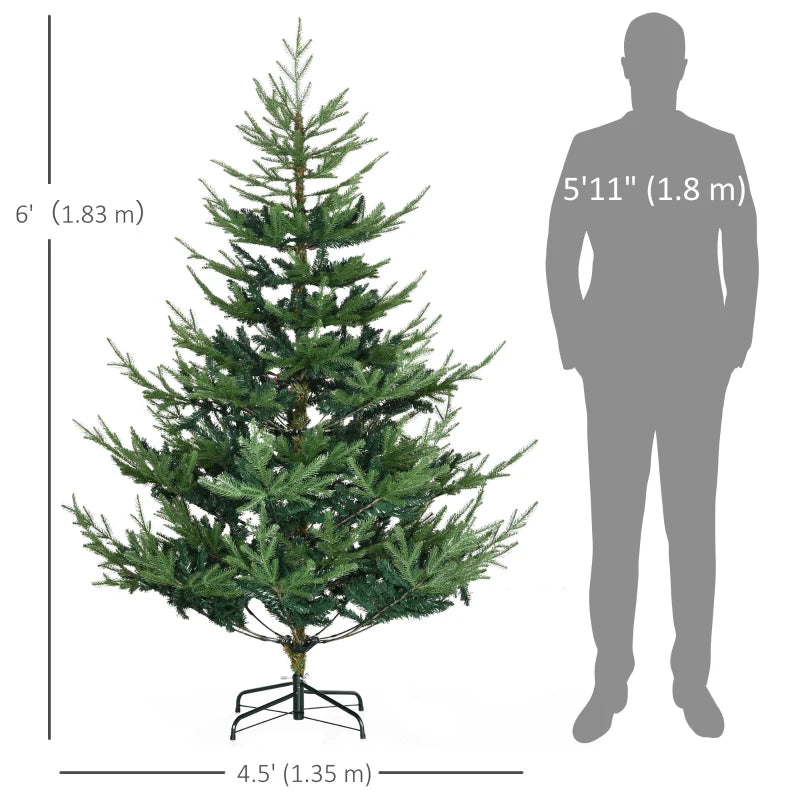 HOMCOM Artificial Christmas Tree with Metal Base, Classic Green Xmas Tree for Holiday Decoration 
