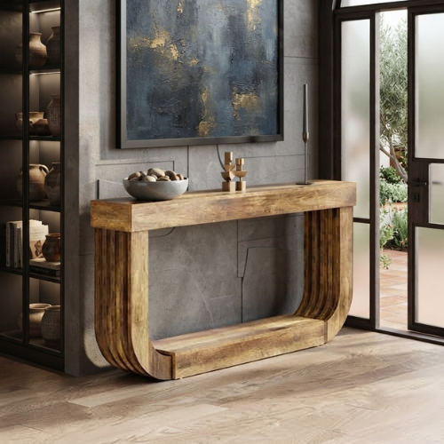 70.9" Console Table, 2-Tier Farmhouse Sofa Table with U-Shaped Pedestal, Rustic Brown Entryway Table