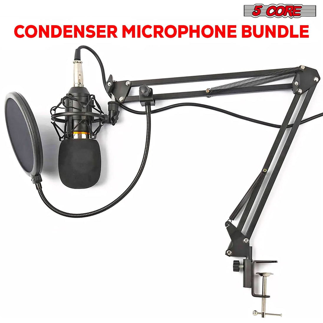 5Core Recording Microphone Podcast Bundle Professional Condenser Cardioid Mic Kit w Boom Arm REC SET