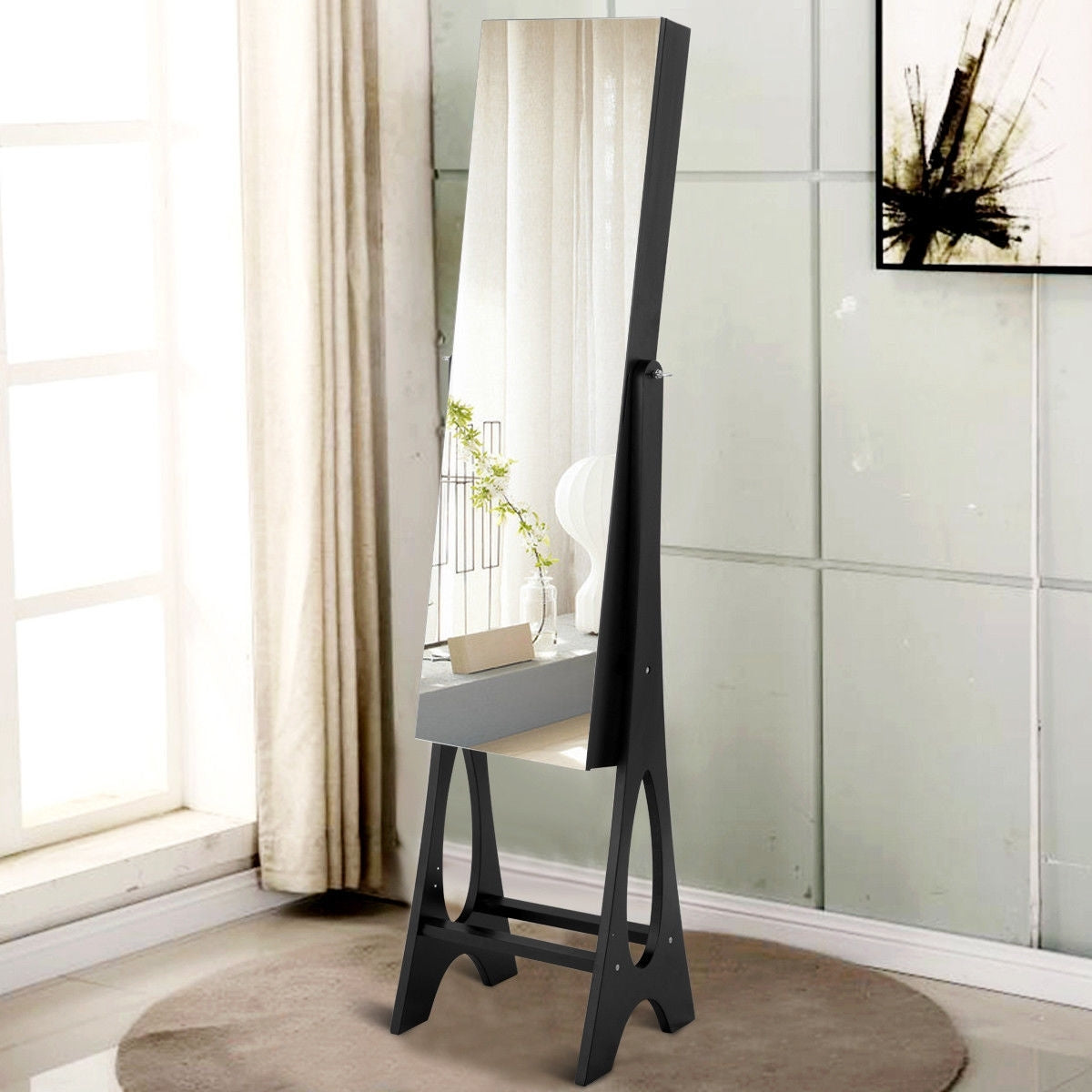 Standing Mirror Jewelry Cabinet-Black