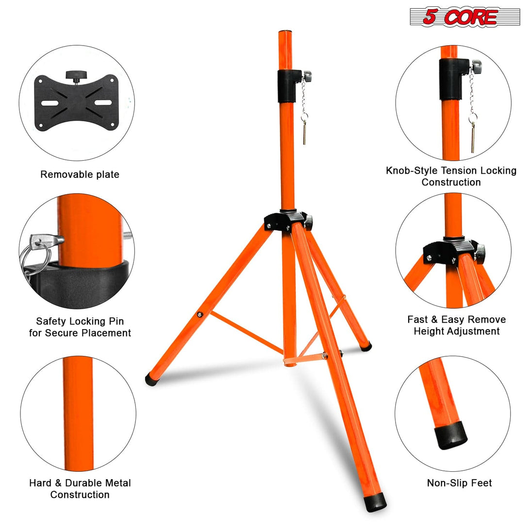 5Core Speaker Stand Tripod Tall Adjustable 72 Inch DJ Studio Monitor Stands Pole Mount ORANGE5Core Speaker Stand Tripod Tall Adjustable 72 Inch DJ Studio Monitor Stands Pole Mount ORANGE