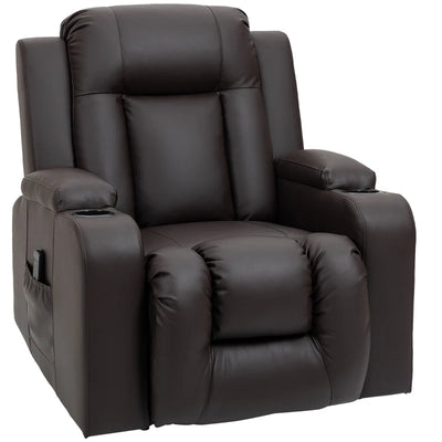 HOMCOM Massage Recliner Chair for Living Room with 8 Vibration Points, PU Leather Manual Reclining Chair with Cup Holders, Swivel Base, Rocking Function, Brown 