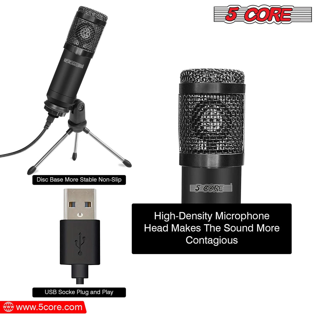 5Core Recording Microphone Podcast Bundle Professional Condenser Cardioid Mic Kit w Desk Stand