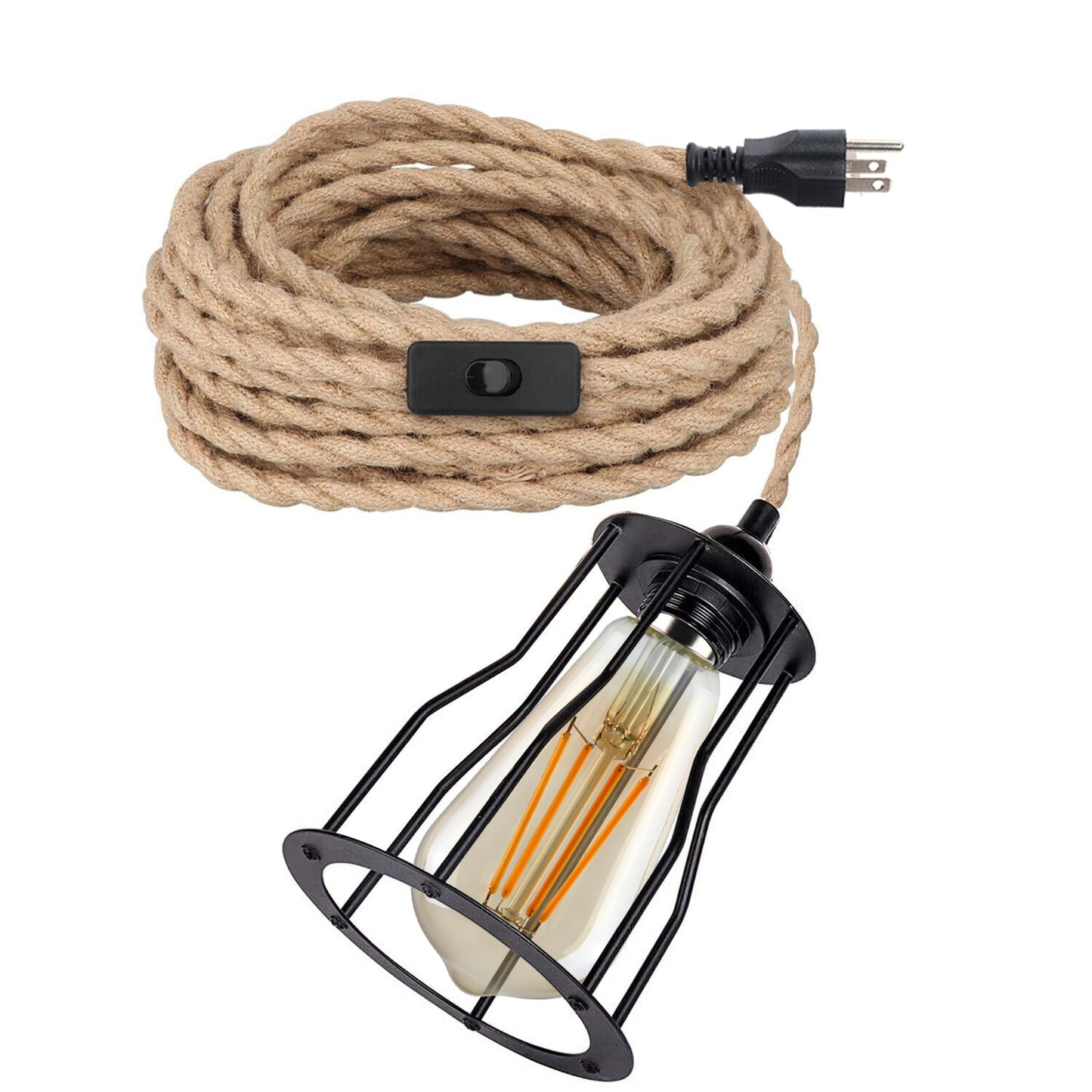 Hemp Fabric Flex Cable kit Plugin Pendant Light 2m Cage Lamp~1758