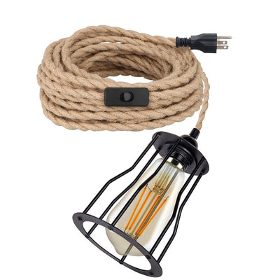 Hemp Fabric Flex Cable kit Plugin Pendant Light 2m Cage Lamp~1758 