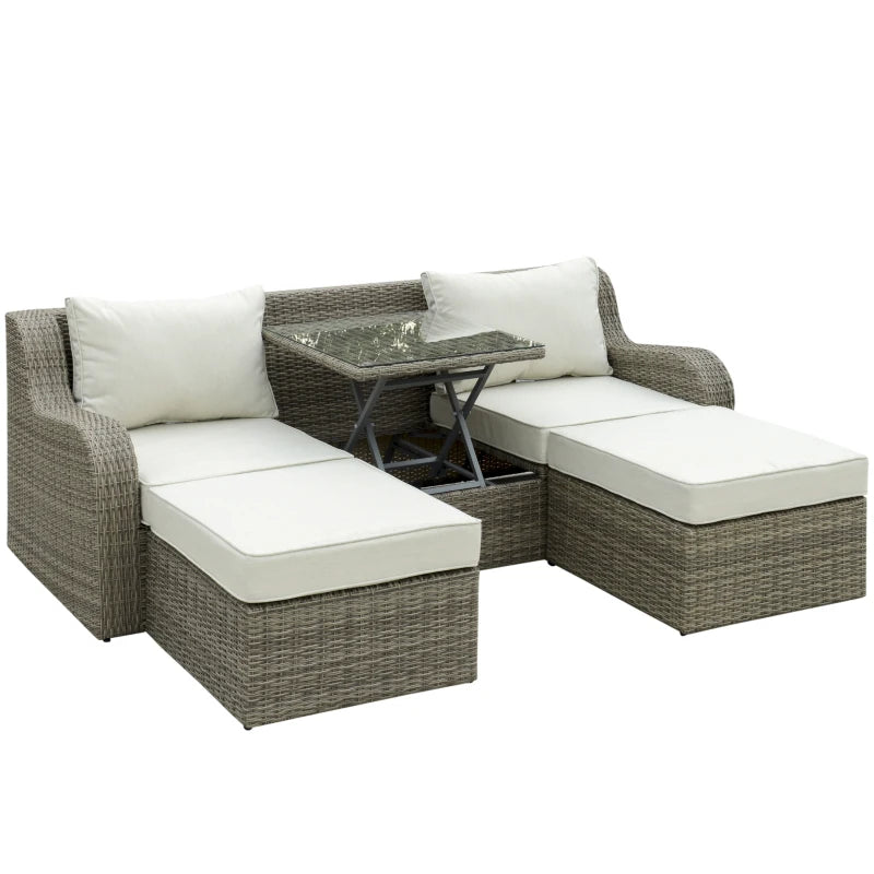 Outsunny 3 Pieces Wicker Patio Furniture Set with Liftable Middle Table, Aluminum Frame Full Assemblied Outdoor Sectional Conversation Sofa Set with 4" Thick Padded Cushions, Beige 