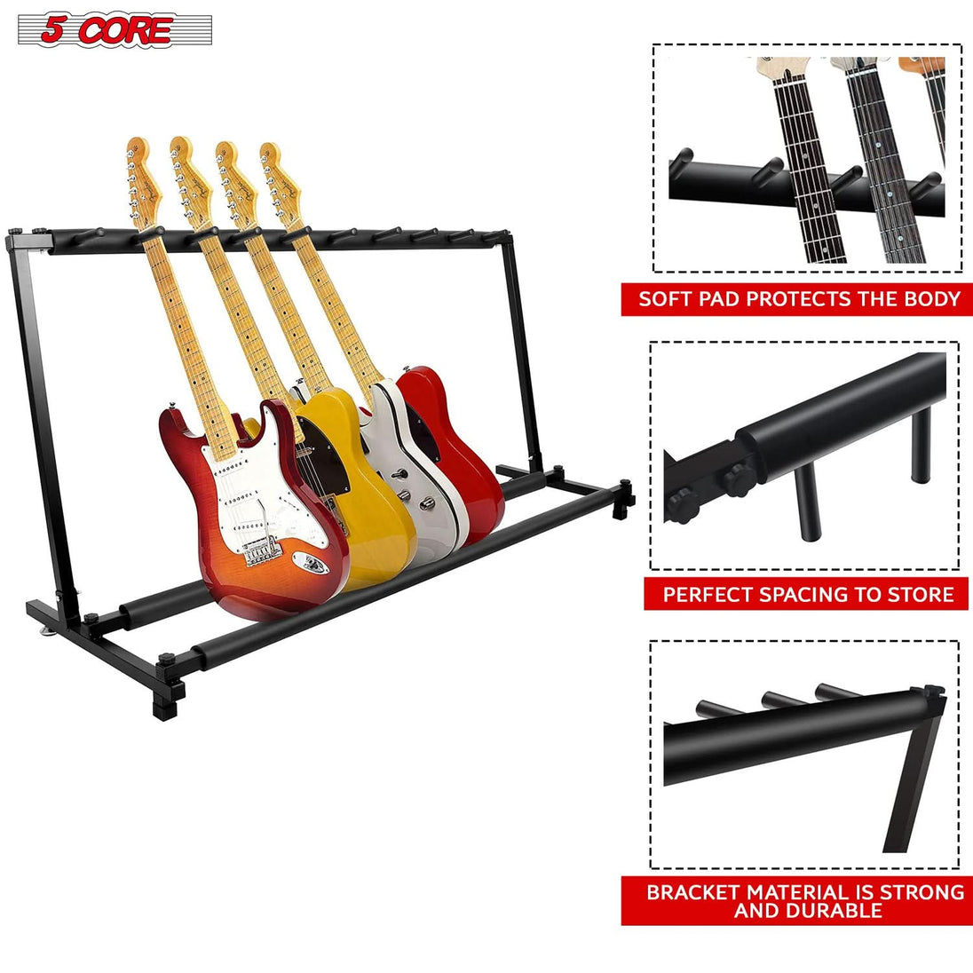 5Core Multi Guitar Rack Stand Floor 9 Slot Adjustable Flying V Guitars Holder