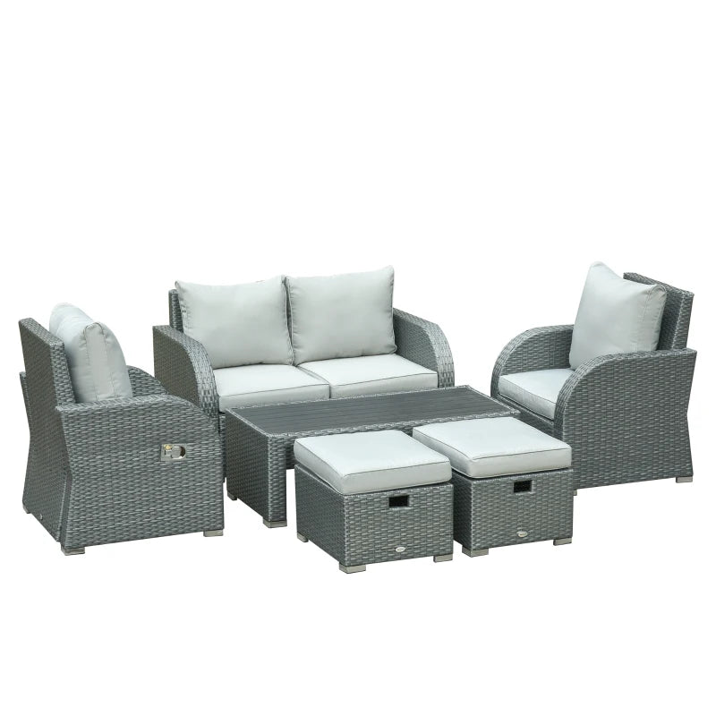 Outsunny 6 PCS Outdoor Rattan Wicker Sofa Set Patio All Weather Furniture w/ Tea Table & Cushion for Backyard Garden Grey