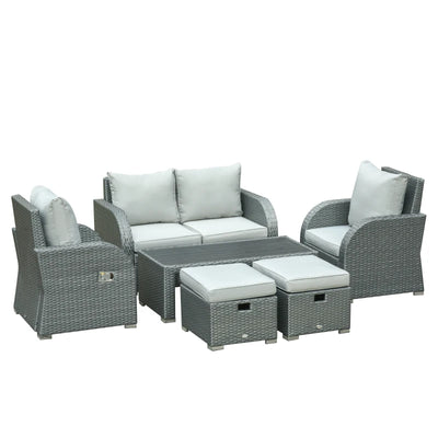 Outsunny 6 PCS Outdoor Rattan Wicker Sofa Set Patio All Weather Furniture w/ Tea Table & Cushion for Backyard Garden Grey 