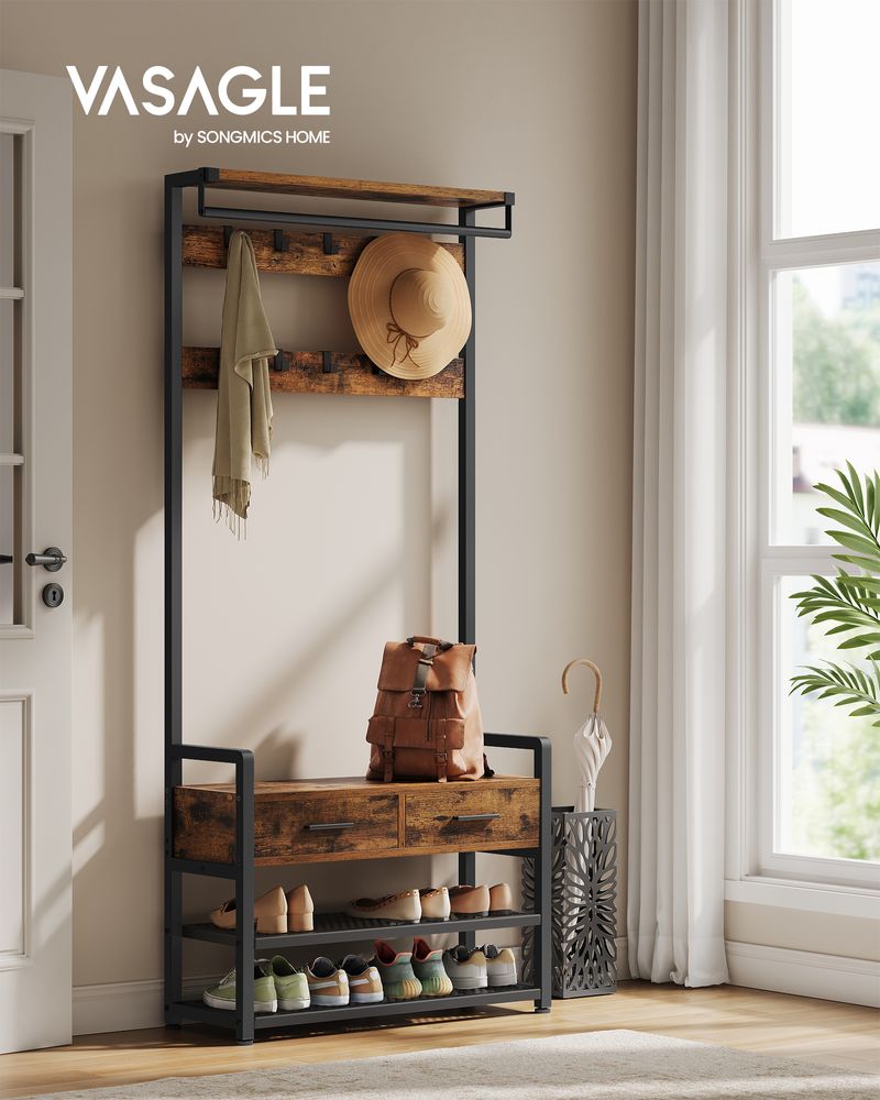 VASAGLE Hall Tree with Bench and Shoe Storage 