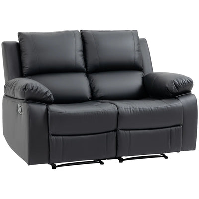 HOMCOM Double Reclining Loveseat, PU Leather Manual Recliner Chair with Pullback Control Footrest for Living Room, Black 