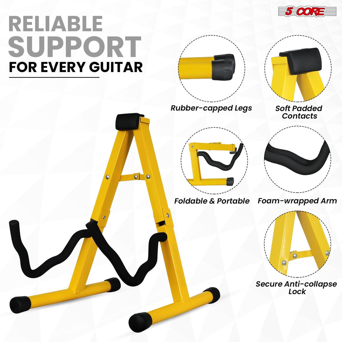 5Core Guitar Stand Floor A Frame Electric Acoustic Bass Soporte Para Guitarra YELLOW