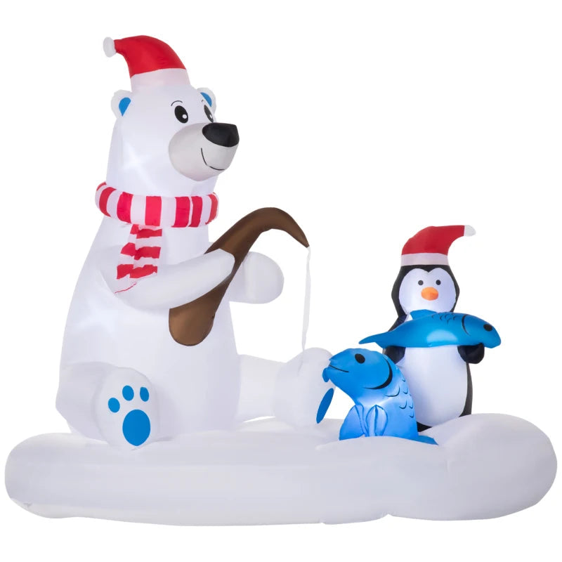 Outsunny 6ft Inflatable Christmas Polar Bear & Penguin with Santa Hat – Outdoor LED Yard Display, Blow-Up Holiday Decoration 