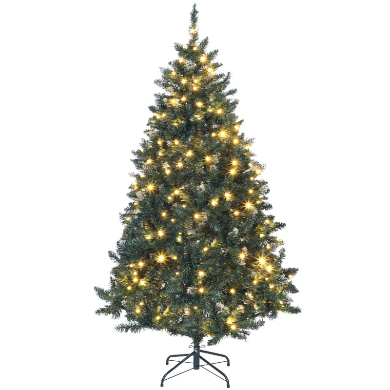 HOMCOM 6ft Frosted Pre-Lit Christmas Tree – Full Spruce with Dual Colour LED Lights, Hinged Design, Easy Assembly 