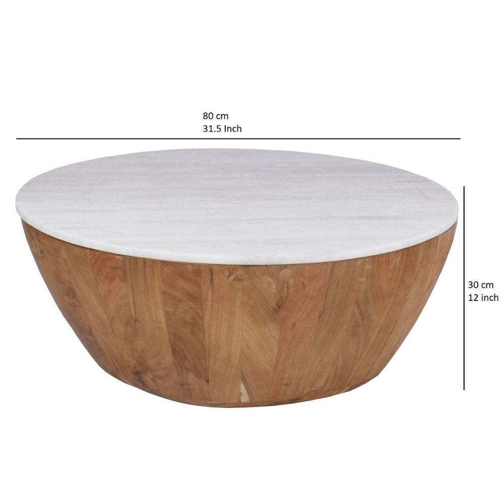 Cecile Mango Wood Drum Coffee Table With Marble Top 