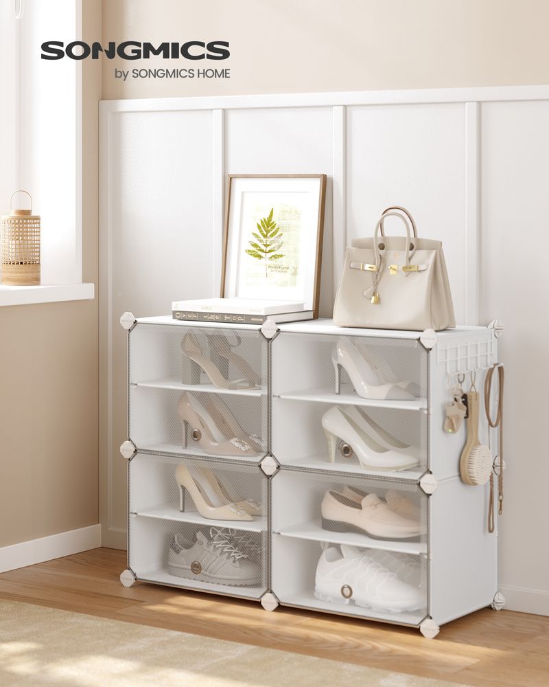 SONGMICS Cubes Plastic Shoe Rack with Doors, Holds Up to 16 to 48 Pair of Shoes 