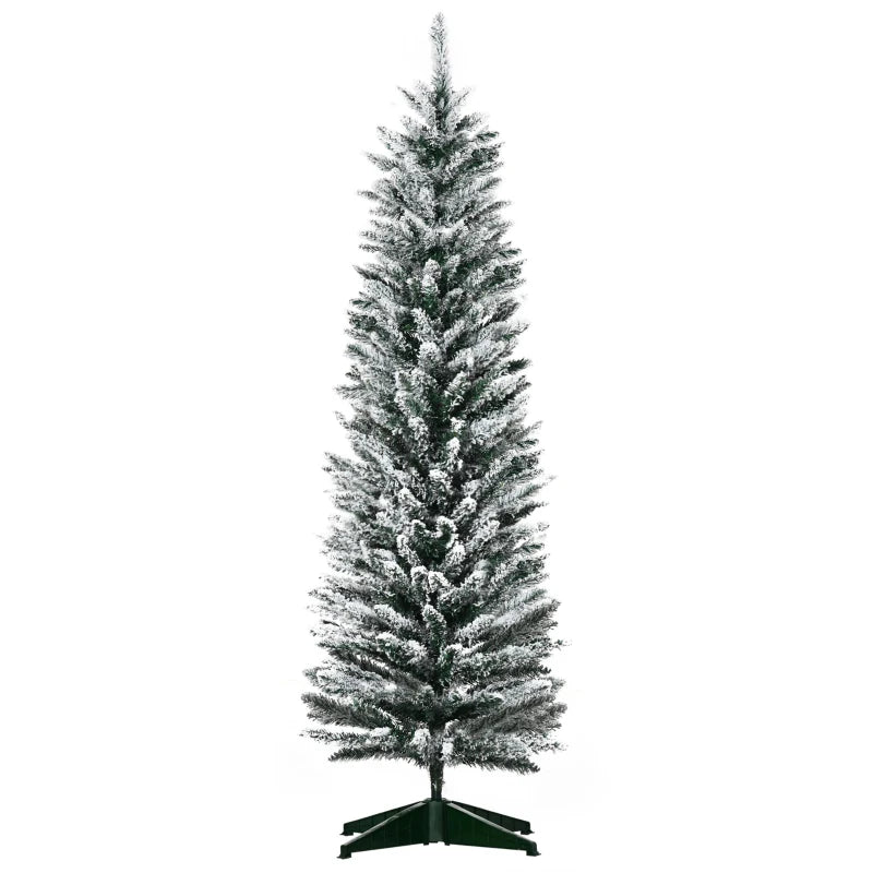 HOMCOM 5ft Pencil Artificial Christmas Tree with Snow Flocked Branches, Slim Green Holiday Decor 