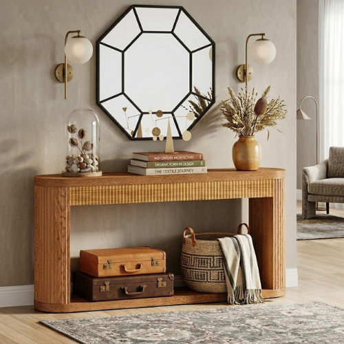 63-Inch Fluted Console Table, Modern Sofa Table for Entryway And Living Room