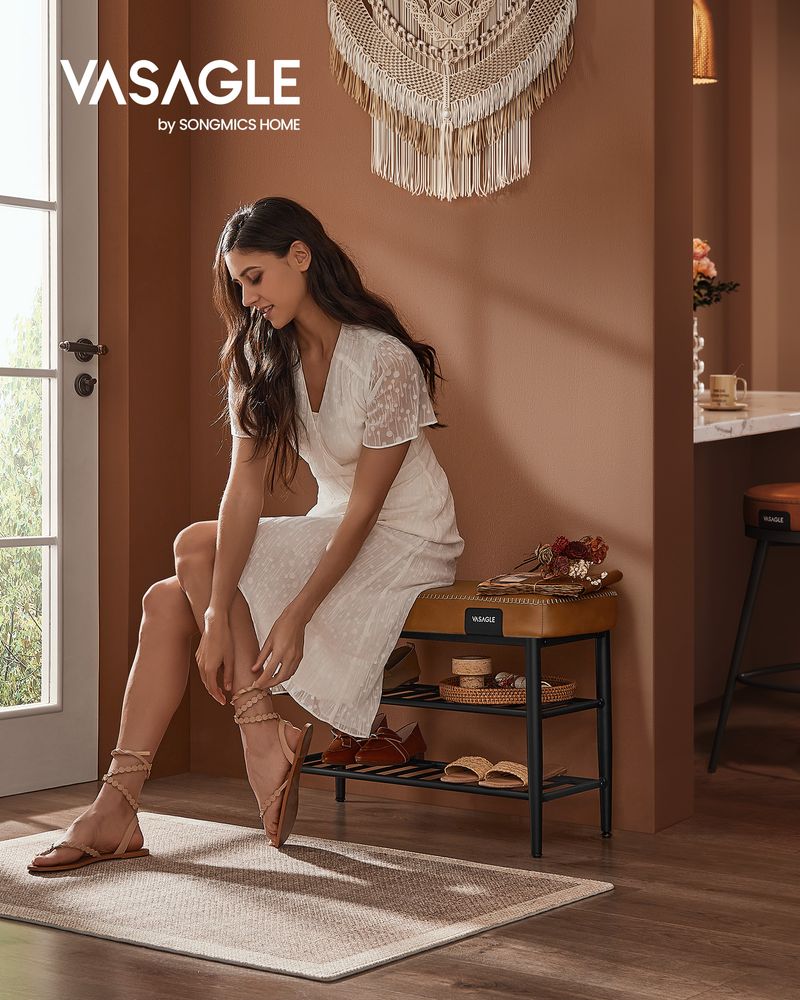 VASAGLE EKHO Collection - Shoe Bench with Metal Shelves 