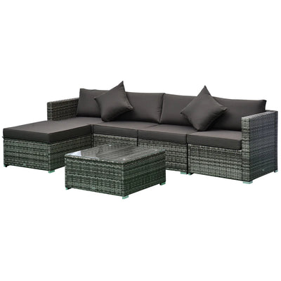 Outsunny 6 Pieces Outdoor PE Rattan Wicker Patio Furniture Sofa Set with Thick Cushions, Deluxe Garden Sectional Couch with Glass Top Table, Mixed Grey and Charcoal 