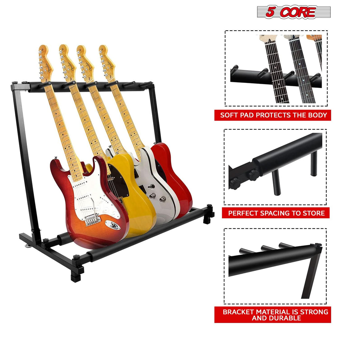 5 Core Multi Guitar Rack Stand Floor 5 Slot Adjustable Flying V Guitars Holder