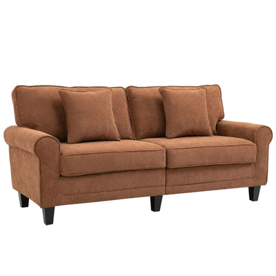 HOMCOM Modern Classic 3-Seater Sofa Corduroy Fabric Couch with Pine Wood Legs, Rolled Arms for Living Room, Brown 