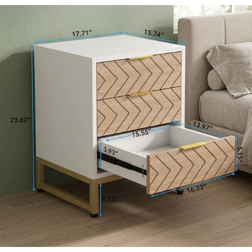 Modern 3-Drawer Nightstand with Metal Frame, Stylish Bedside End Table