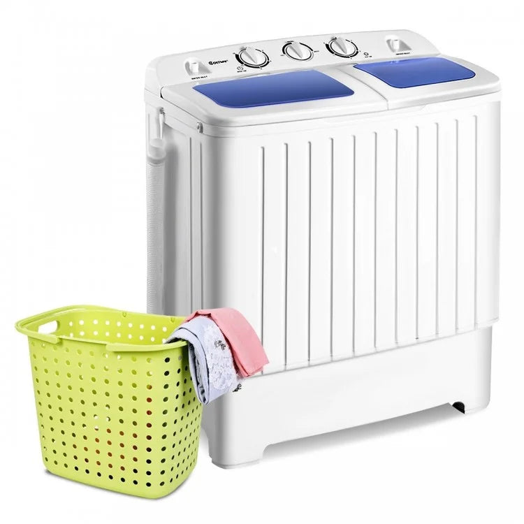 Semi-Automatic 26 lb Twin Tub Portable Washing Machine with Drain Pump, Blue