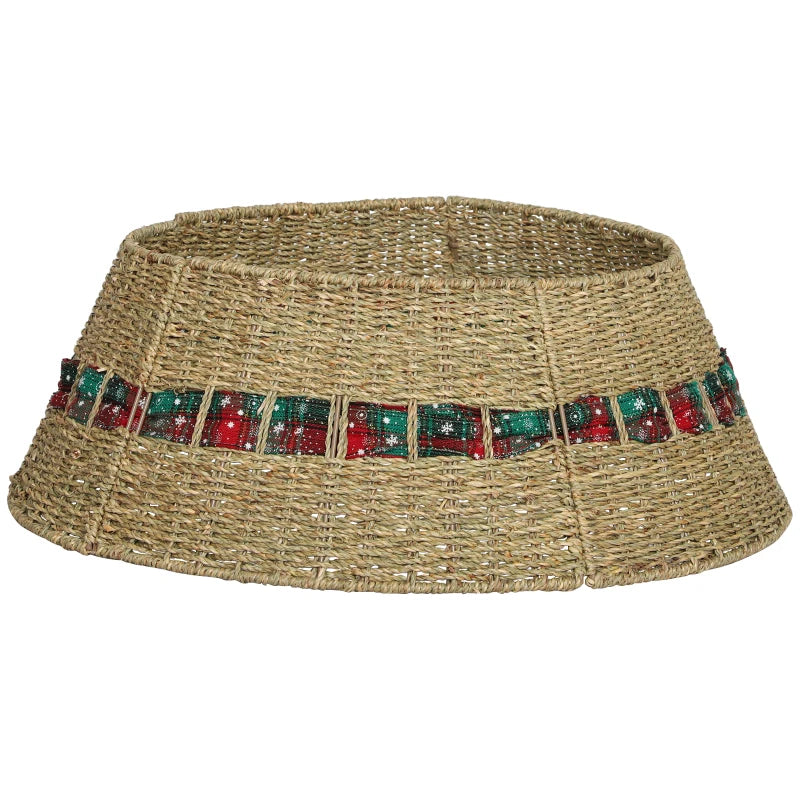 HOMCOM 28" Rustic Rattan Christmas Tree Skirt – Woven Tree Collar for Holiday Home & Party Decoration 