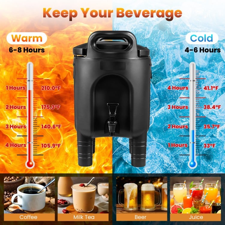 2.6 Gal Insulated Beverage Dispenser with Handles and Two-Stage Faucet