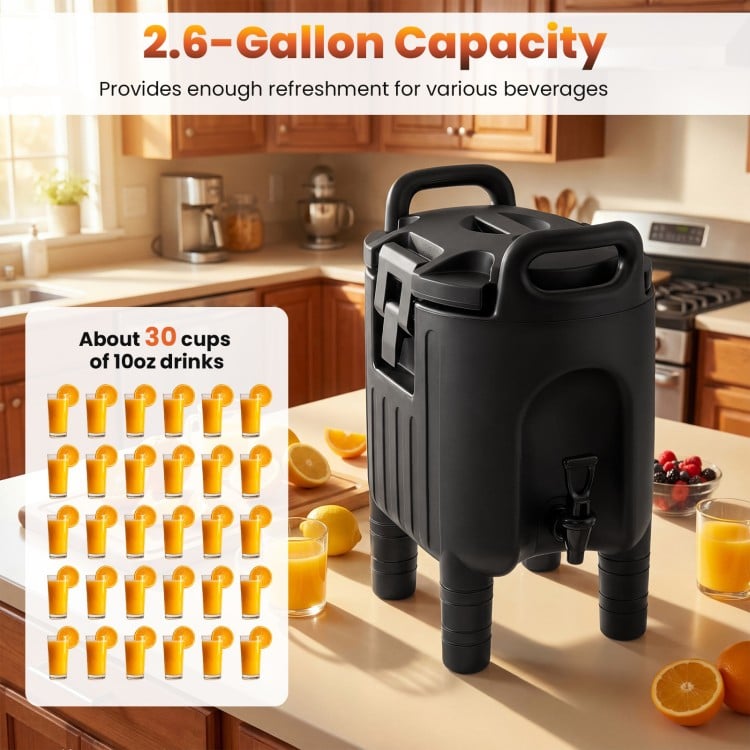 2.6 Gal Insulated Beverage Dispenser with Handles and Two-Stage Faucet