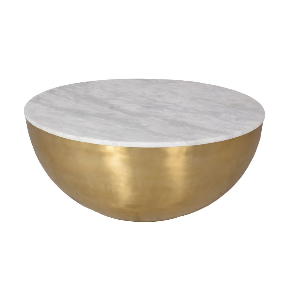 Lia Brass Drum Coffee Table With Marble Top 