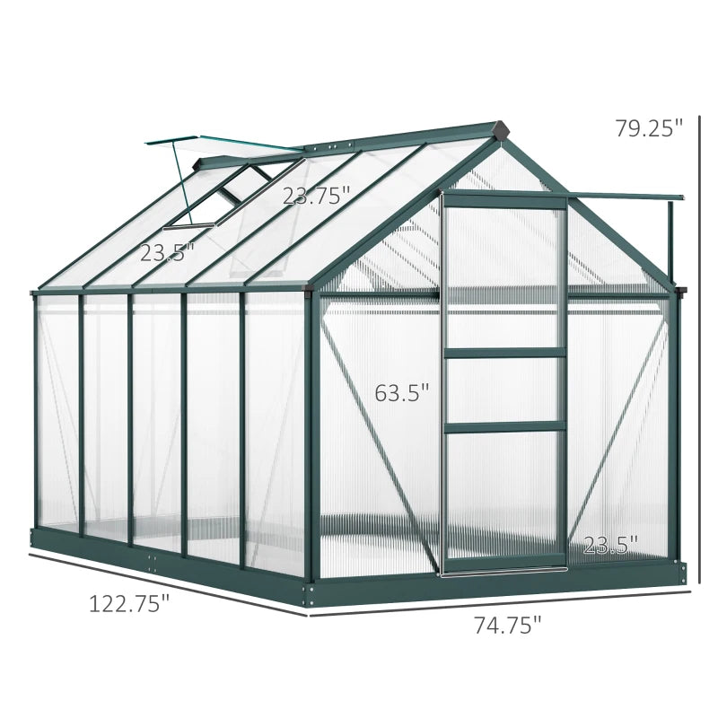 Outsunny 10.2' x 6.3' x 6.6' Clear Polycarbonate Greenhouse Large Walk-In Green House Garden Plants Grow Galvanized Base Aluminium Frame w/ Slide Door 