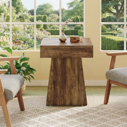 19.7" Mushroom Shape Side Table, Rustic Square End Table with Wide Pedestal Base for Living Room, Bedroom & Office
