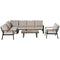Outsunny 6-Piece L-shaped Patio Furniture Set for 7, Aluminium Conversation Set Sectional Corner Sofa Set with Widened Seat, Teak Wood Top Coffee Table & Cushions, Cream White