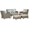 Outsunny 6 Pieces Patio Furniture Set, Luxury Garden Sofa Set All Aluminum Frame Half-Round Wicker Rattan Conversation Furniture w/ Aluminum Panel Table-top & Cushion for Garden, Backyard, Lawn, Beige