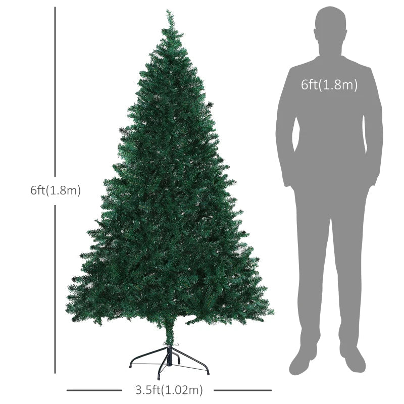 HOMCOM 6ft Christmas Tree Unlit Artificial Spruce Full Tree with Solid Metal Stand 