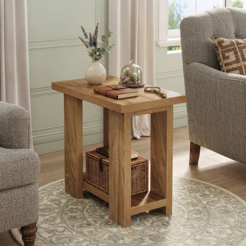 End Table 2-Tier Farmhouse Side Table with Storage Shelves 27.56" Wooden Nightstand for Small Spaces Living Room Bedroom Light Brown