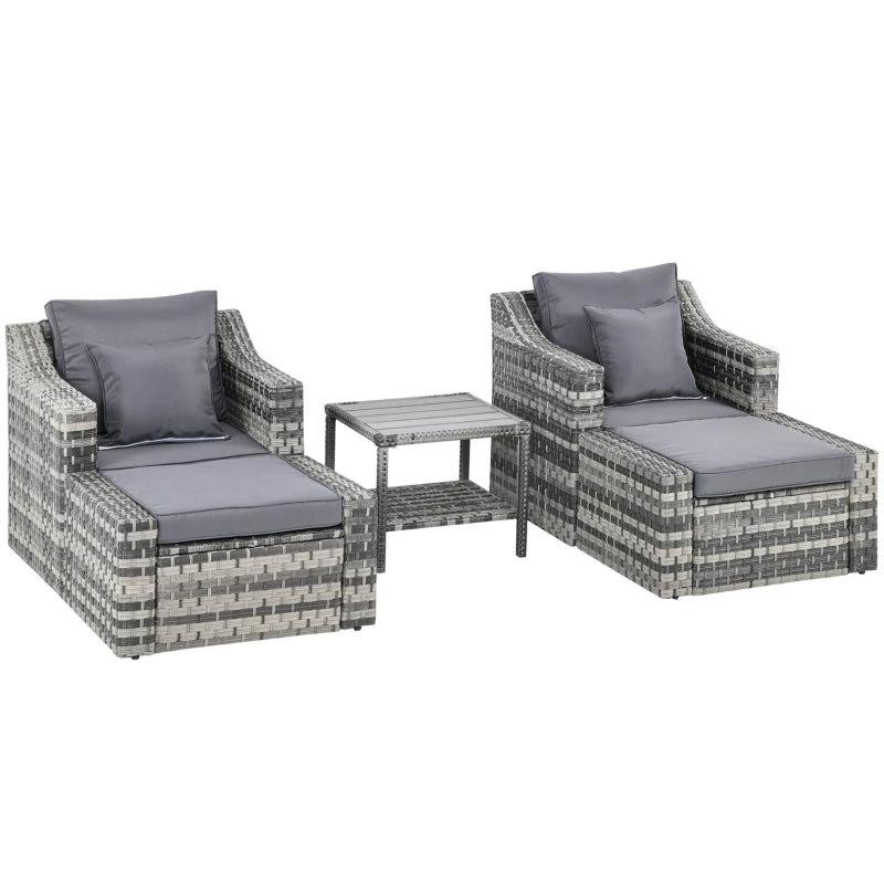 Outsunny 5-Piece Patio Furniture Set Outdoor Rattan Wicker Conversation Set with 2 Cushioned Chairs, 2 Ottomans and Coffee Table, Grey 