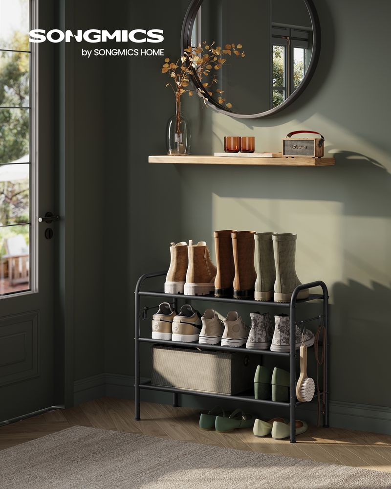 SONGMICS Fabric Shoe Rack with 4 Hooks Ink Black 