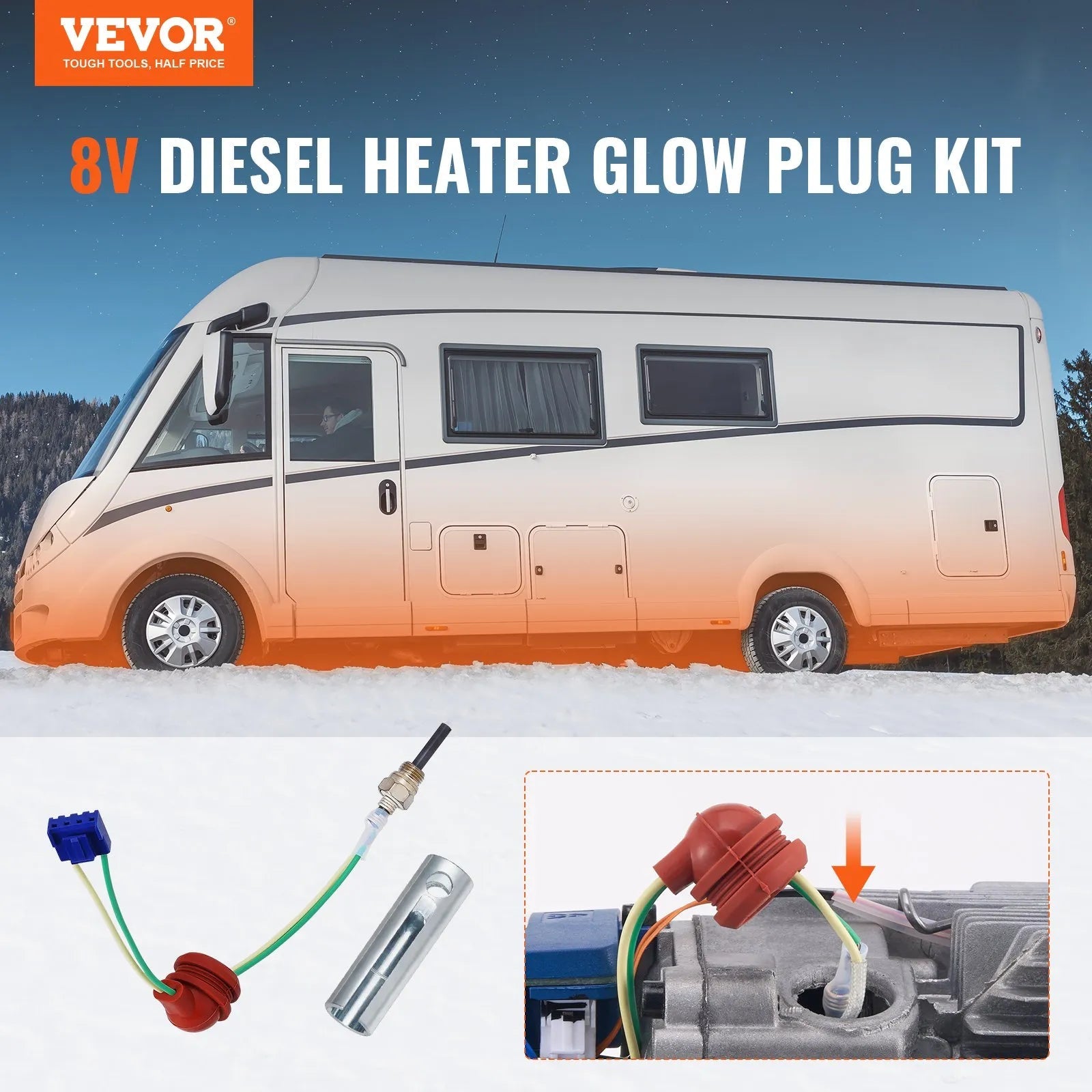 VEVOR Diesel Heater Glow Plug Kit, Ceramic Glow Plug Repair Kit with Removal Fitting Tool, Diesel Heater Rebuild Kit for 2KW/5KW/8KW Air Diesel Parking Heater Replacement 