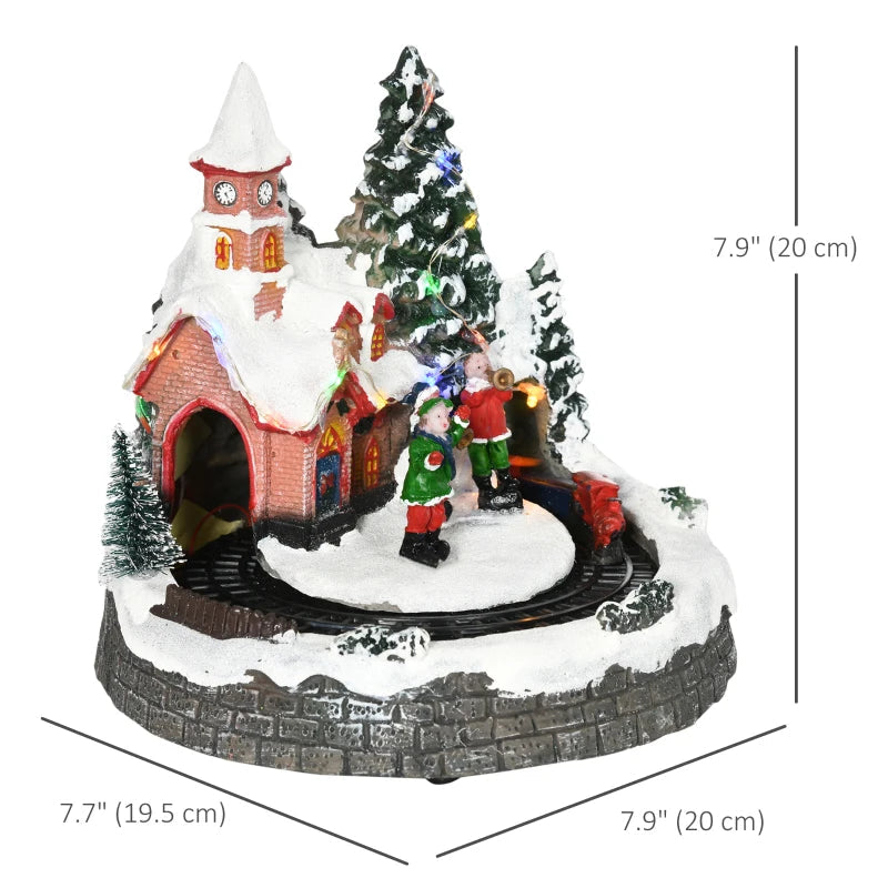 HOMCOM Desktop Christmas Decoration, Christmas Village Houses with Rotating Train, Battery Operated, Multicolored 