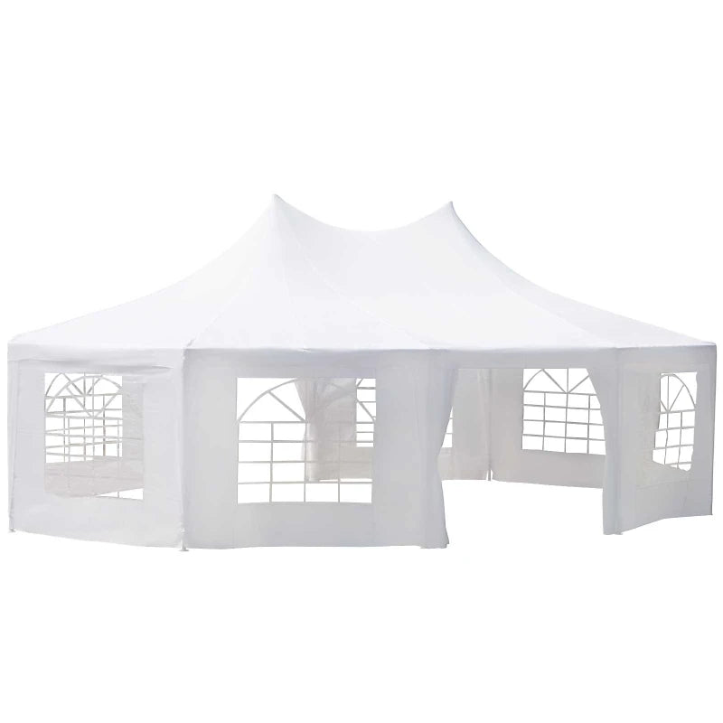 Outsunny 29x21ft High Peak Decagonal Wedding Event Party Tent Gazebo Canopy w/ 10 Removable Walls White