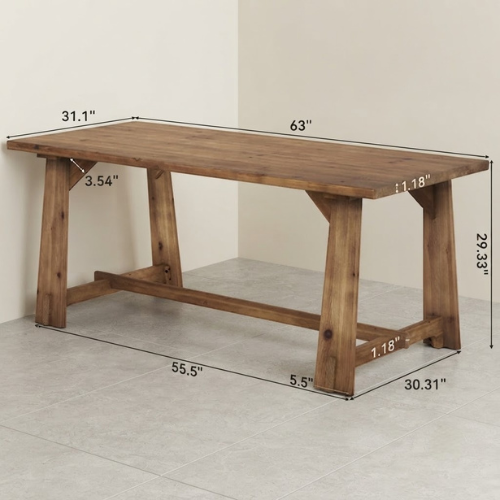 63" Solid Wood Office Desk Farmhouse Executive Computer Desk with Large Work Surface 1.18" Thick Tabletop for Home Office Rustic Natural