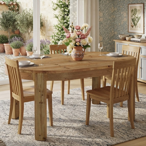 Dining Table 55" Oval Solid Wood Kitchen Dinner Table for 4-6 People with Thick Support Legs and Natural Wood Finish Brown